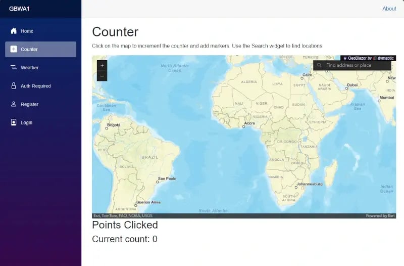 A two-dimensional version of the counter page with search widget