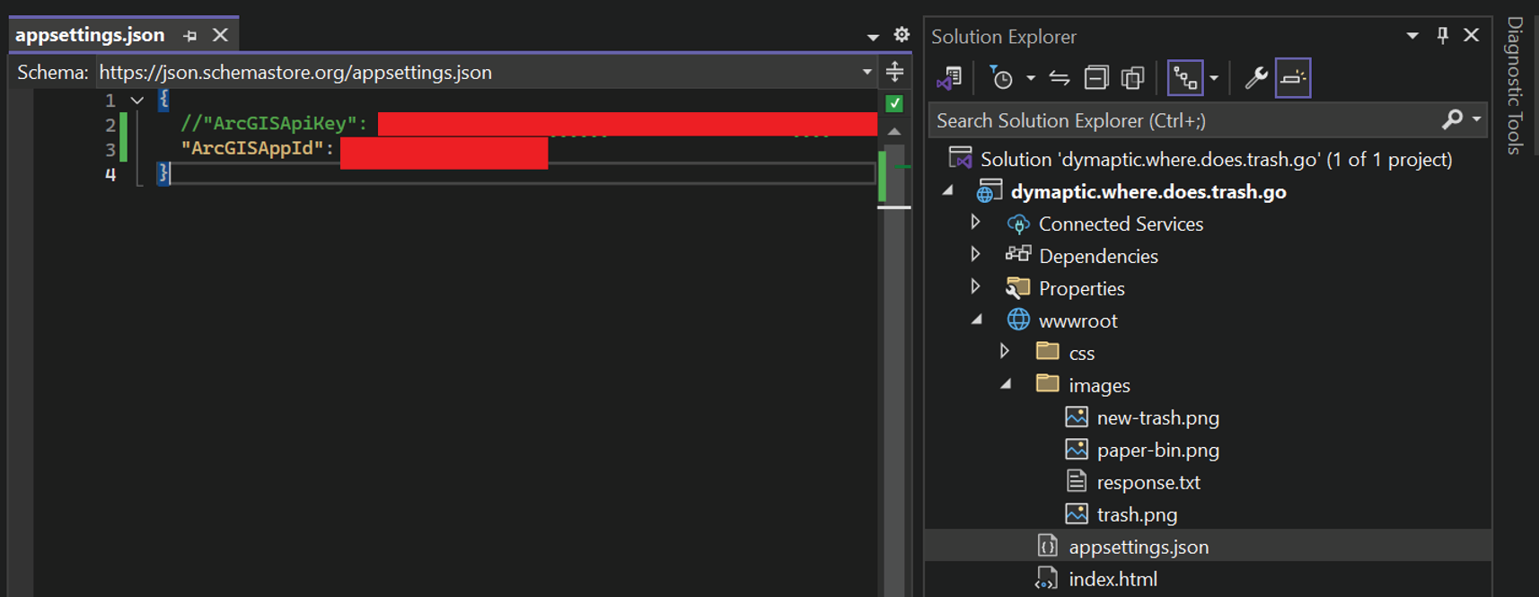 Updating the appsettings.json file with the new ArcGIS key