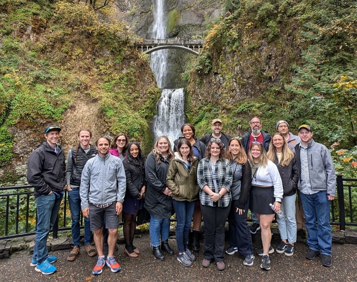 Team group photo at Multnomah Falls - Columbia River Gorge National Scenic Area