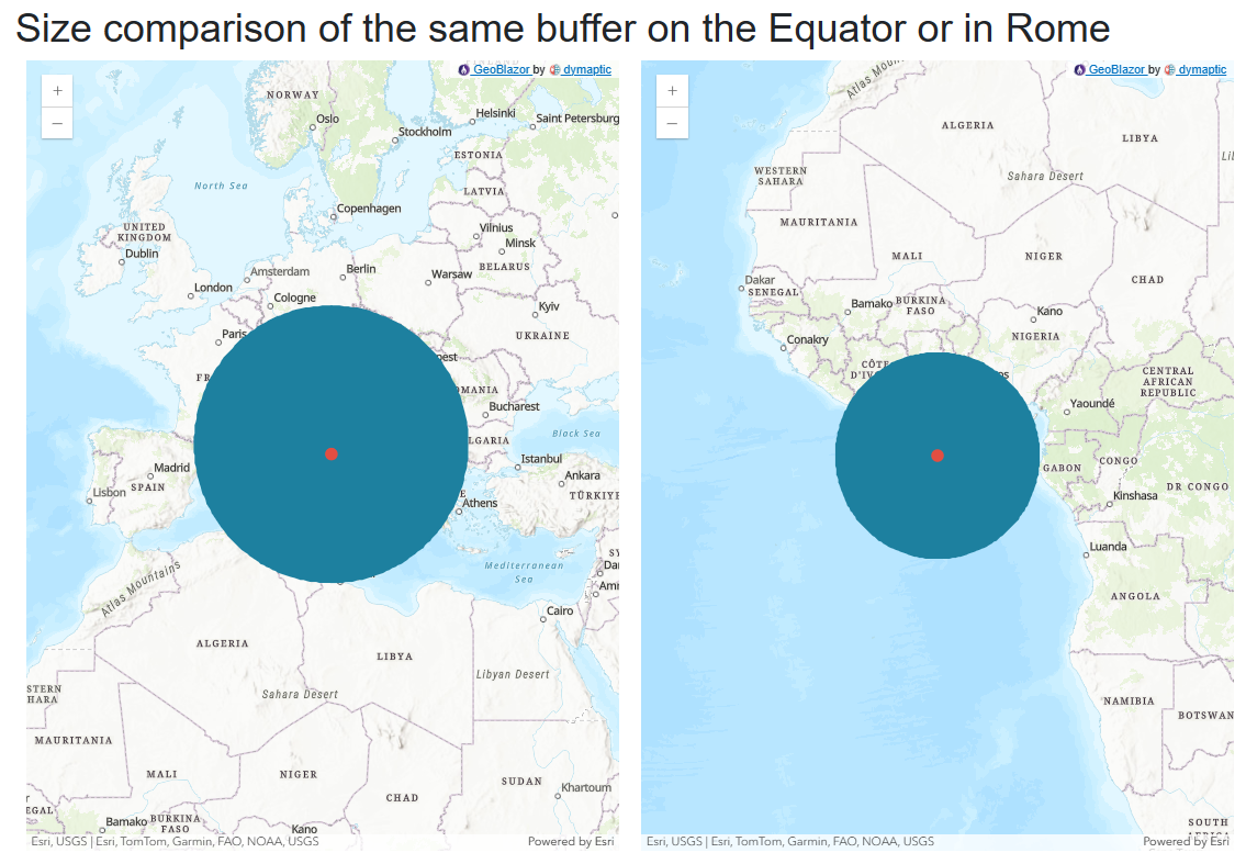 Size comparison of the same buffer on the Equator or in Rome