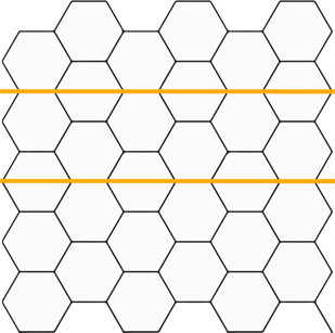 Image of rows of hexagons intersected with horizontal lines