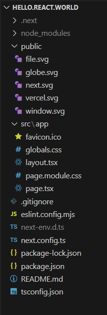 Expanded VS Code file tree showing the project structure of the Next.js template