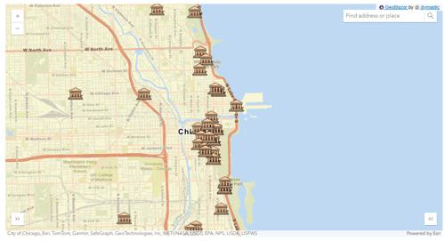 Map image with museums in Chicago shown