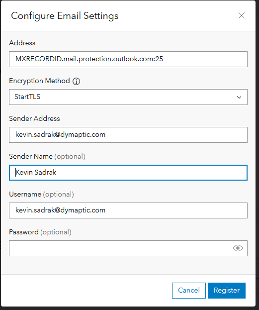 Email configuration settings