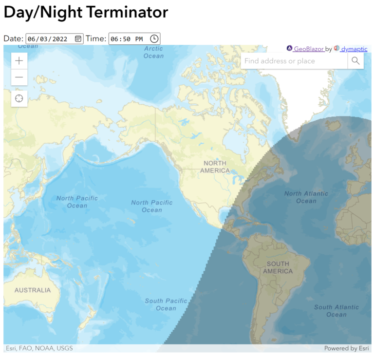 Image of world map with day/night terminator in summer