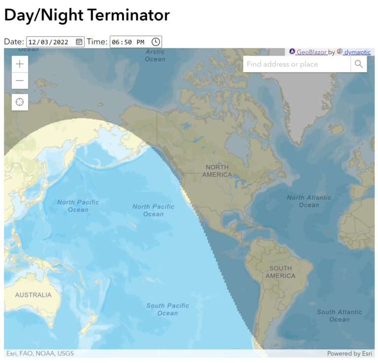 Image of world map with day/night terminator in winter